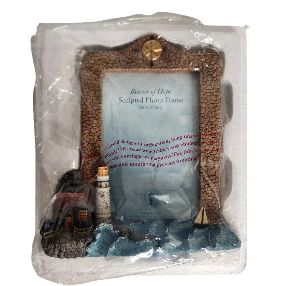 Thomas Kincade Sculpted Frame Beacon Of Hope Lighthouse & Waves for 4”x6” Photo